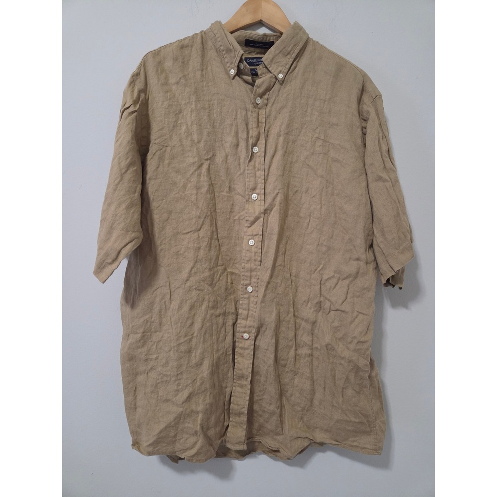 Daniel Cremieux Classics Mens XL Tan 100% Linen Short Sleeve Button Down Shirt